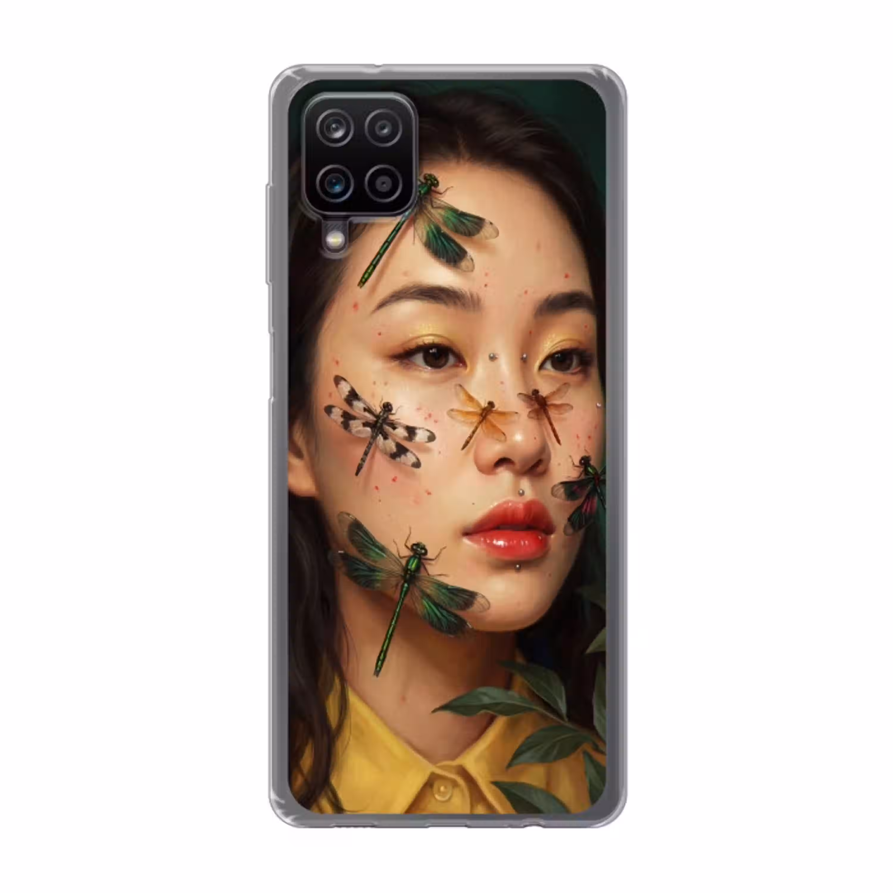 Vrouw - Insecten - Natuur - Portret - Groen Telefoonhoesje Samsung Galaxy A12 klein -3d
