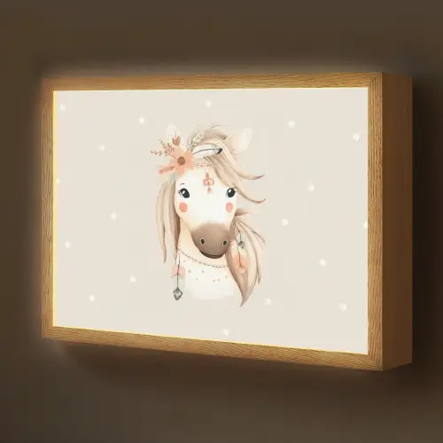 Paard - Bohemian - Pastel - Stippen Light Box met batterij (Wandlamp kind) middel -z3d_website