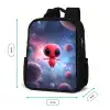 Rood buitenaards wezentje zwevend in kleurrijke kosmos Rugzak - Zwart middel -productfoto_formaten