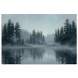Bos - Meer - Mist - Natuur - Grijs poster papier klein -3d