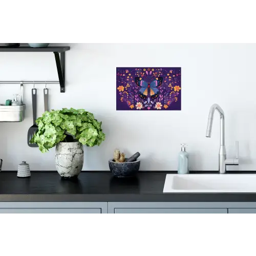 Sierlijk - Bloemen - Vlinder - Paars Muursticker klein -keuken