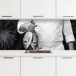 Vissen - Chef - Zwart - Wit keuken achterwand 2 middel -3d