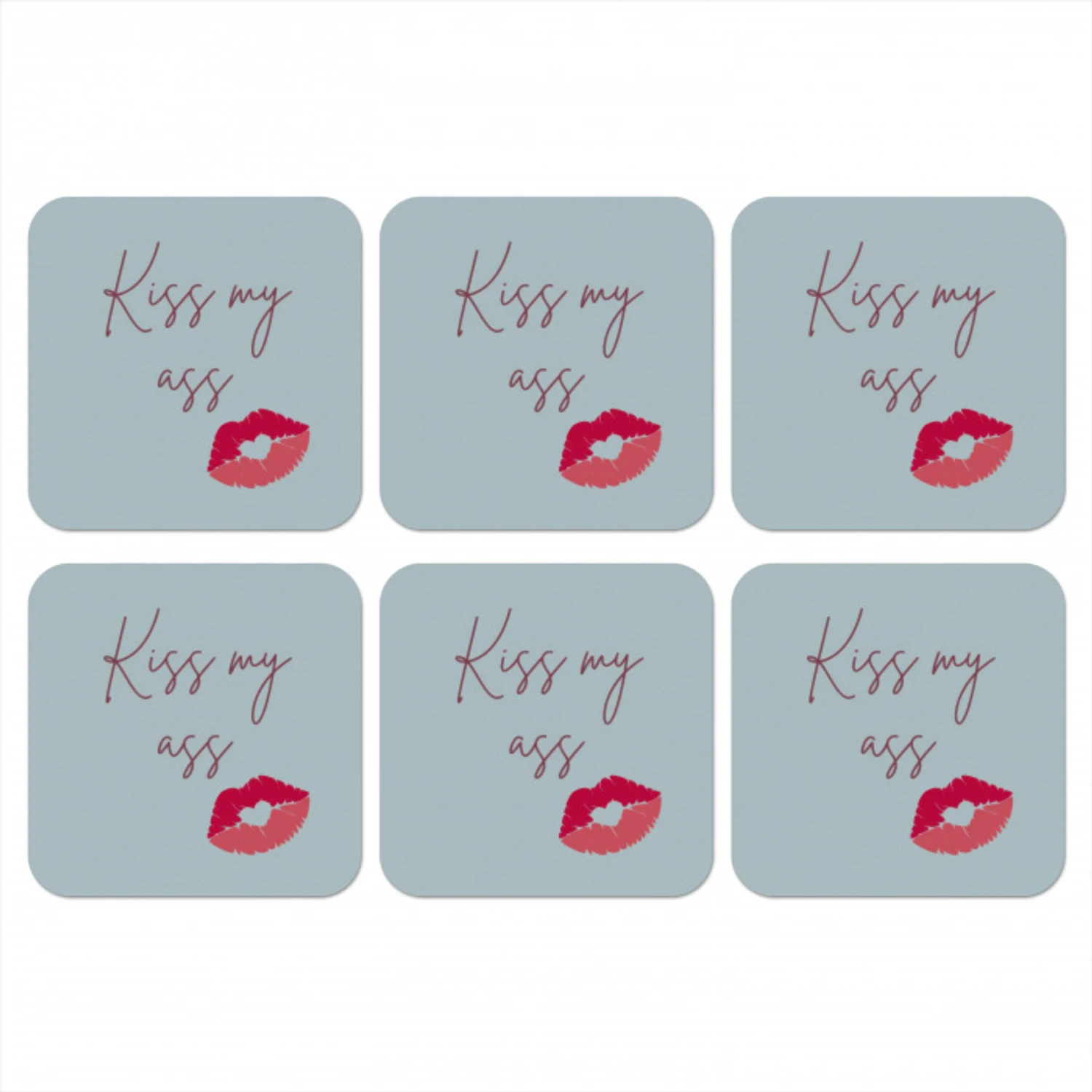 Kiss my ass - Lip - Blauw onderzetter kurk middel -3d