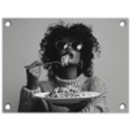 Vrouw - Pasta - Zwart - Wit tuinposter los doek klein -3d