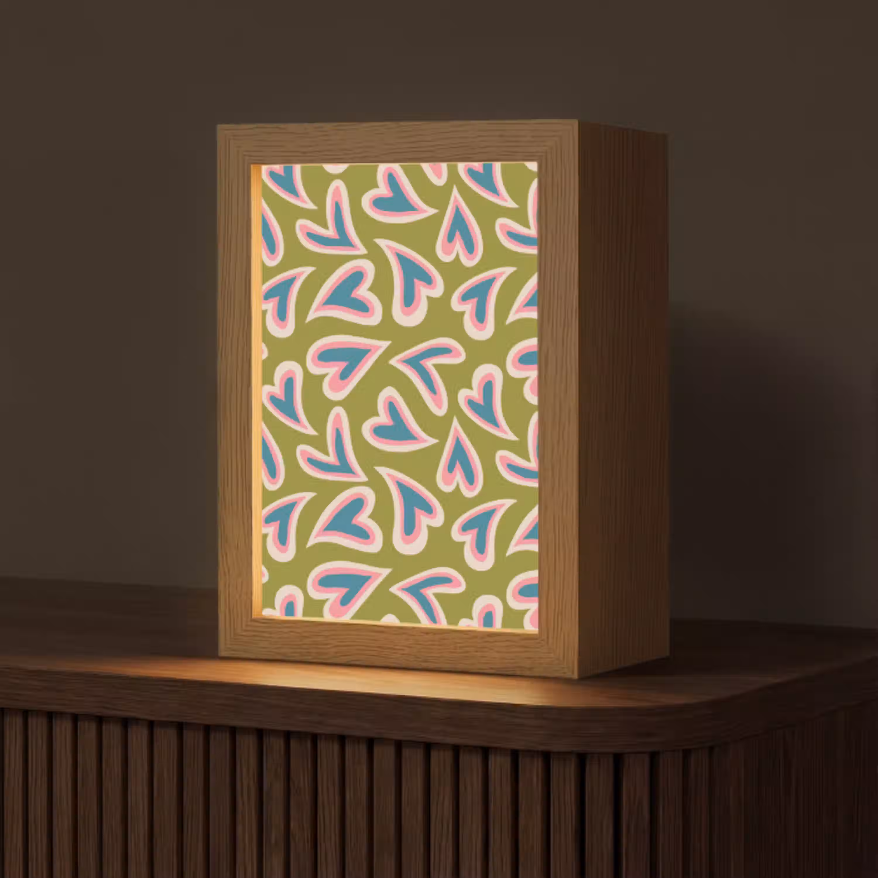 Groen - Retro - Hartjes - Patroon Light Box met kabel (Tafellamp) klein 925 -z3d_website