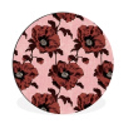 Bloemen - Retro - Rood Wandcirkel aluminium klein 190 -3d
