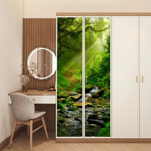 Jungle - Groen - Waterval - Natuur deurposter klein -sfeer3