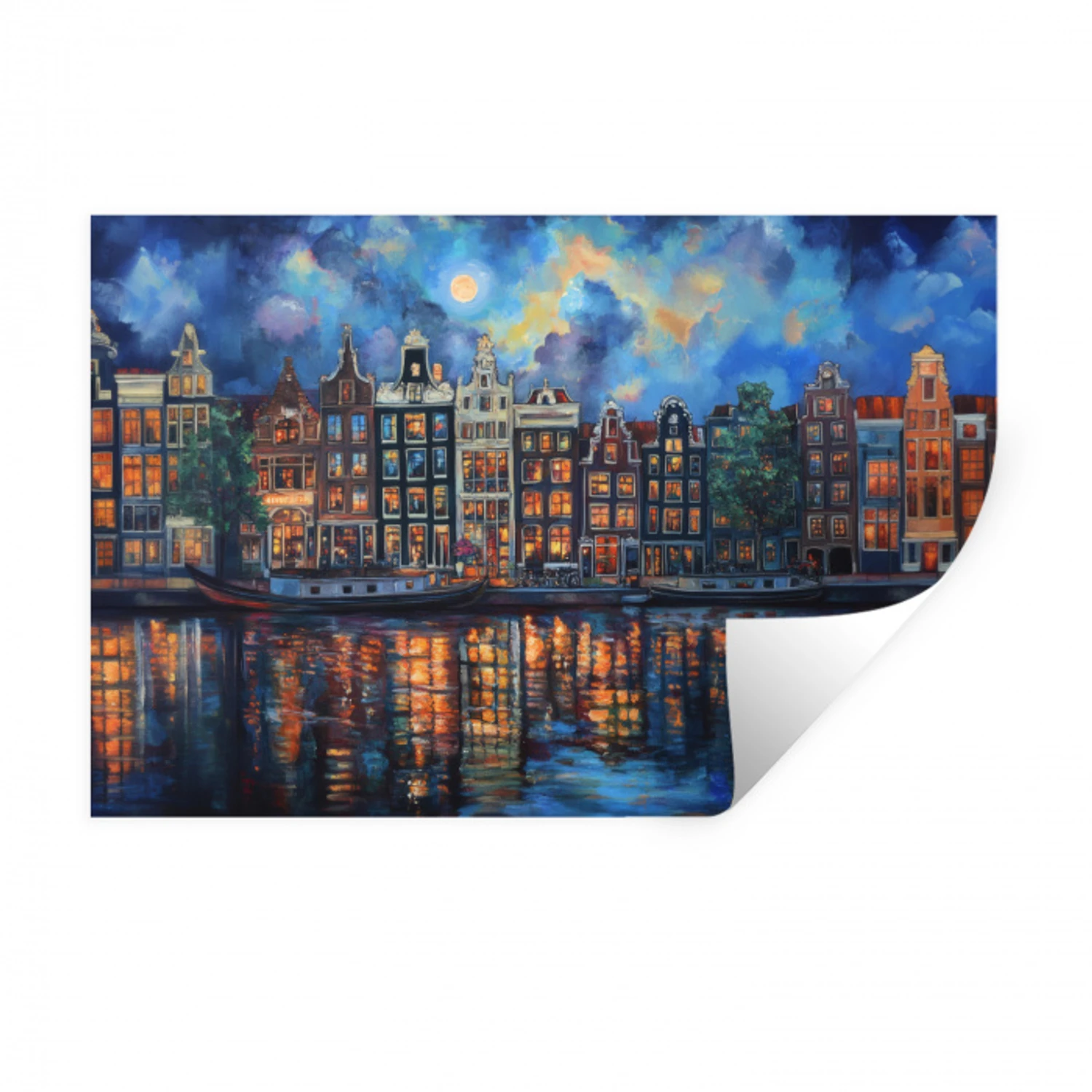 Grachten Amsterdam - Huizen - Stad - Kleurrijk Muursticker klein -3d