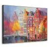 Grachtenpanden - Kunst - Schilderij - Amsterdam Textielframe zwart klein -3d