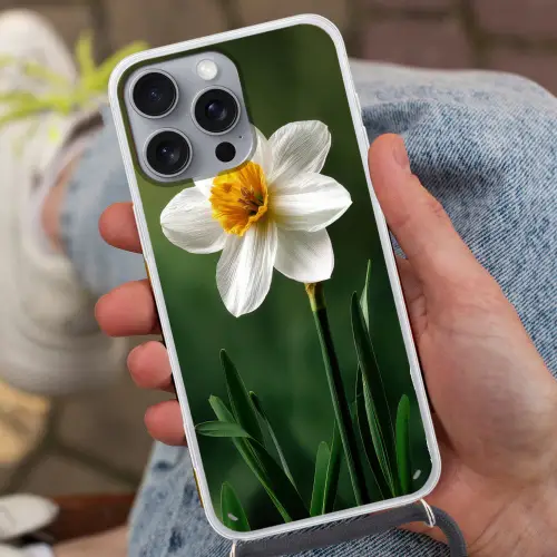 Narcis - Bloem - Wit - Grassprieten Hoesje iPhone 16 Pro Max met koord klein -sfeer3