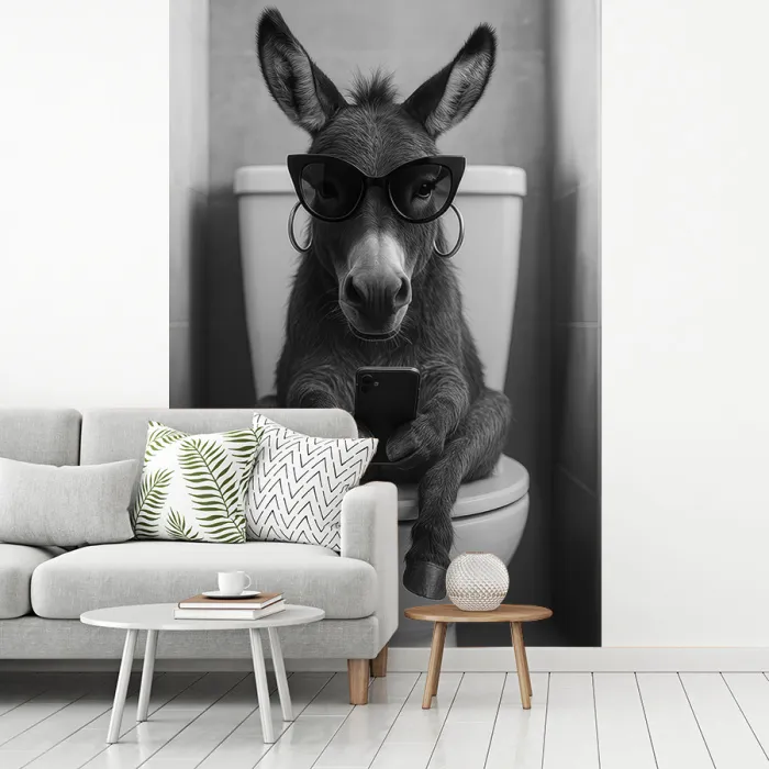 Ezel - Telefoon - Toilet - Zwart - Wit fotobehang vinyl groot -woonkamer