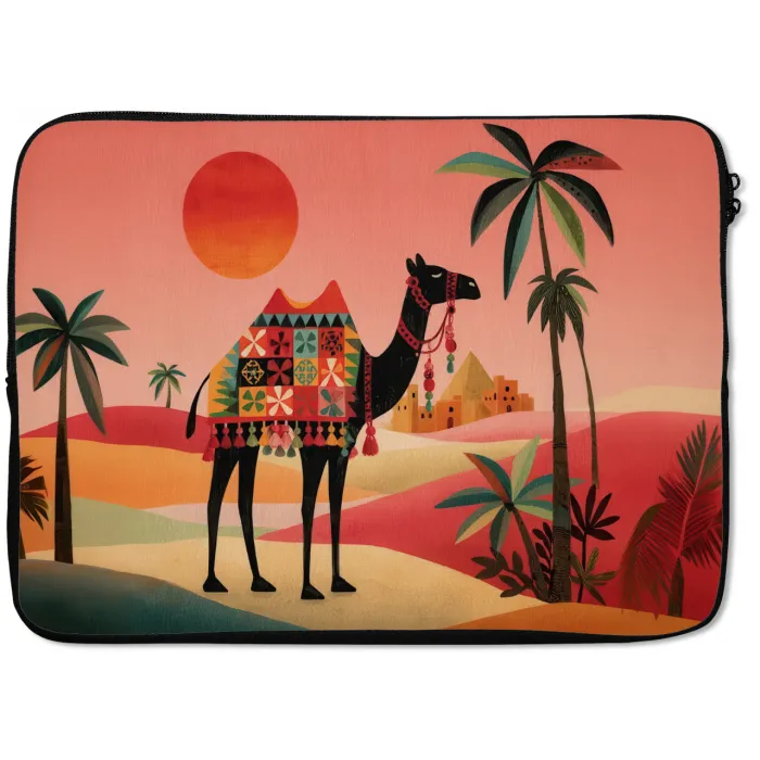 Kameel - Gekleurd tapijt - Duinen - Rode zon laptophoes neopreen klein -zkaufland3dotto