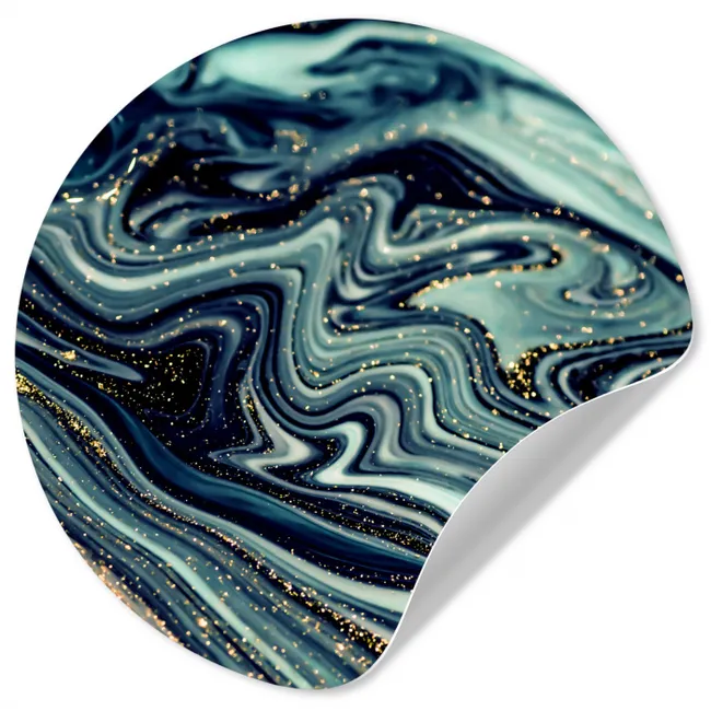 Marmer - Goud - Blauw - Glitter - Marmerlook - Abstract Wandcirkel behangsticker klein -3d