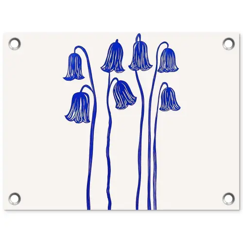 Bloemen - Blauw - Lijnen - Bloemblaadjes tuinposter los doek klein -3d