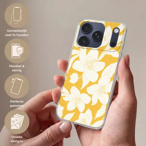 Bloemen - Patroon - Geel - Wit Telefoonhoesje iPhone 17 Pro klein -sfeer3_NL