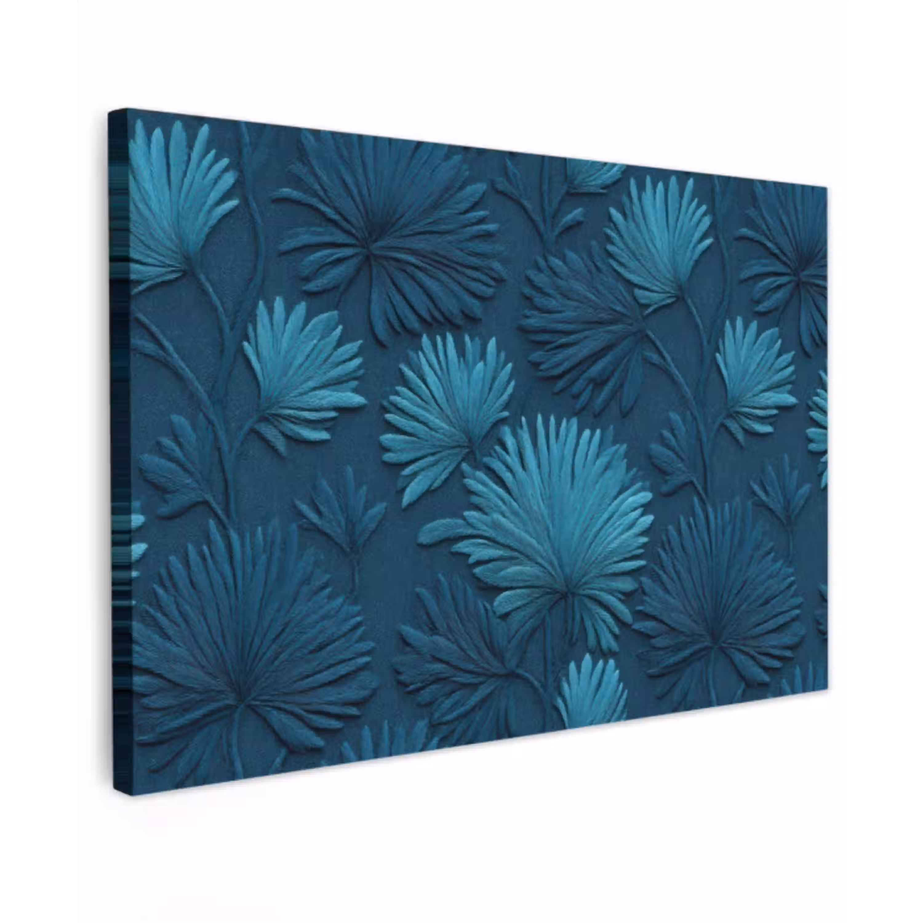 Bladeren - Reliëf - Patroon - Oceaanblauw - Modern Tuinposter op houten frame 2 cm dik klein 845 -3d