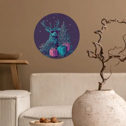 Rendier - Zonnebril - Neon - Kerstboom Wandcirkel behangsticker klein -sfeer1