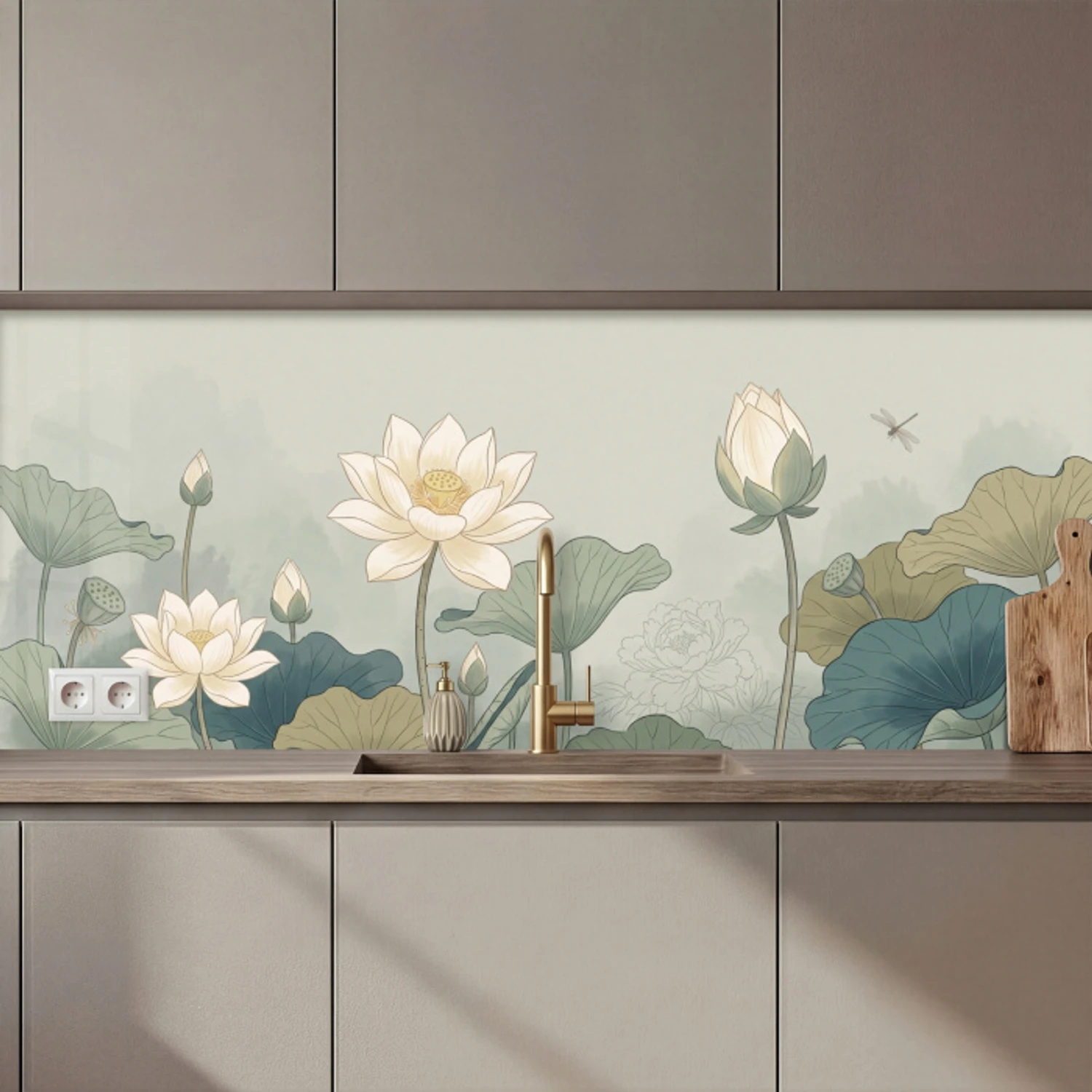 Lotus - Bloemen - Groen keuken achterwand 2 middel zz_3dshopping
