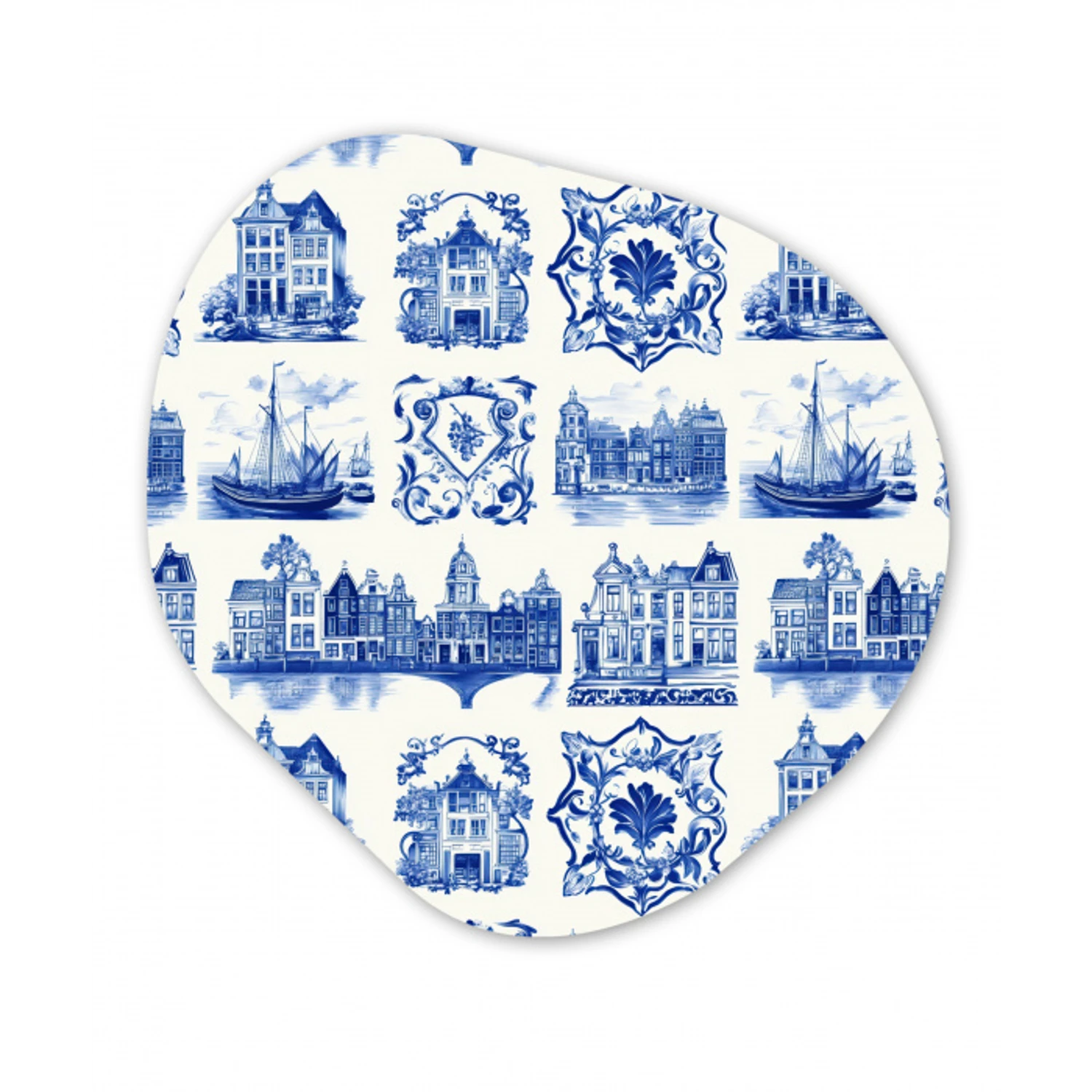 Huizen - Schepen - Blauw Wandcirkel Organisch Aluminium middel 851 -3d