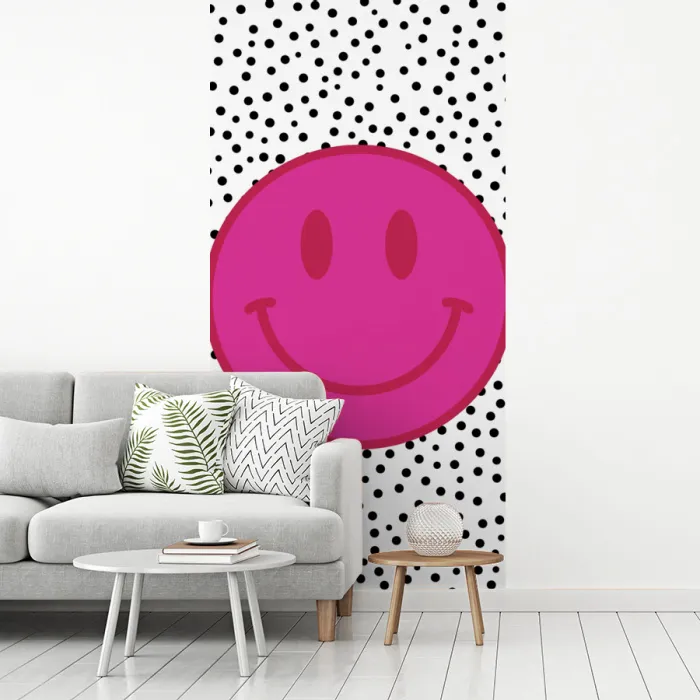 Smiley - Roze - Stippen fotobehang vinyl groot -woonkamer