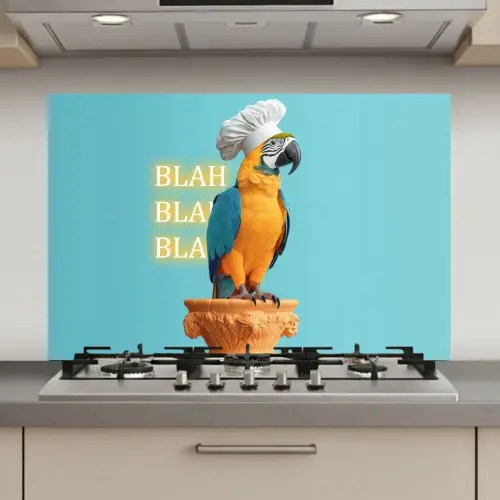 Papegaai - Koksmuts - Quote - Neon keuken achterwand spatscherm klein -3d_website