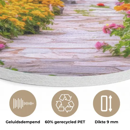 Doorkijk - Bloemen - Pad - Natuur Akoestische PET Vilt - Rond klein -closeup_NL