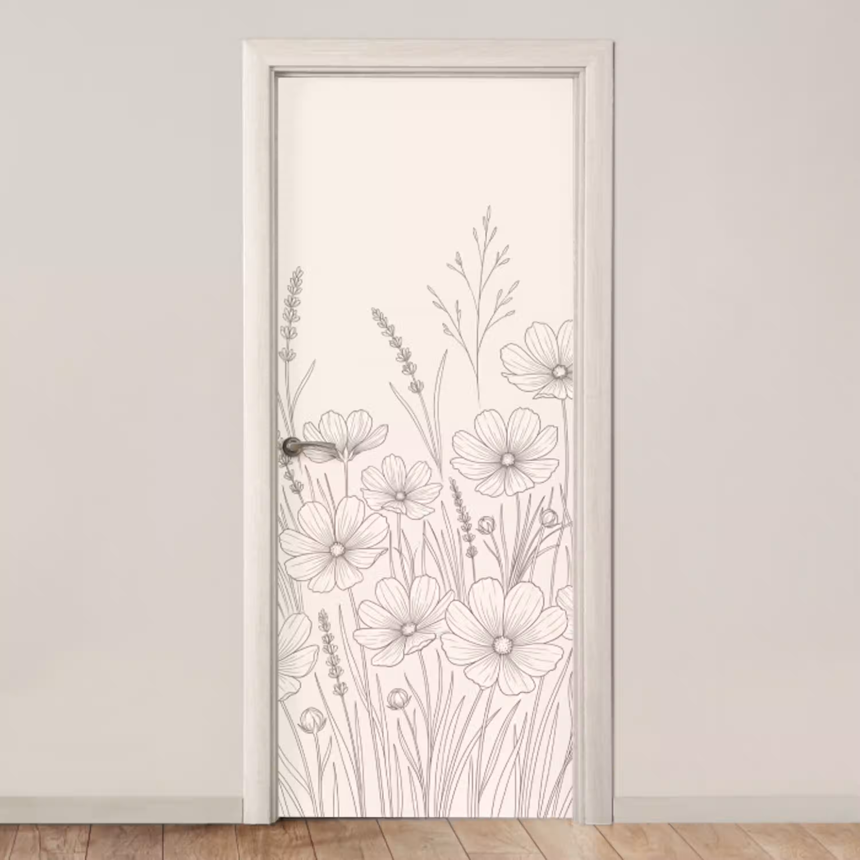 Minimalistisch - Modern - Bloemen - Beige deurposter klein -3d_beige
