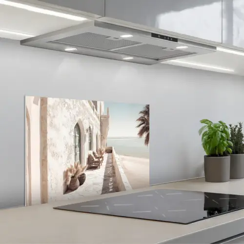 Terras - Stoelen - Strand - Beige keuken achterwand spatscherm klein -3d_schuin