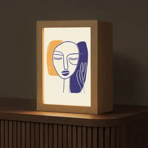 Minimalistisch - Gezicht - Hand - Oranje - Blauw Light Box met kabel (Tafellamp) klein -z3d_website
