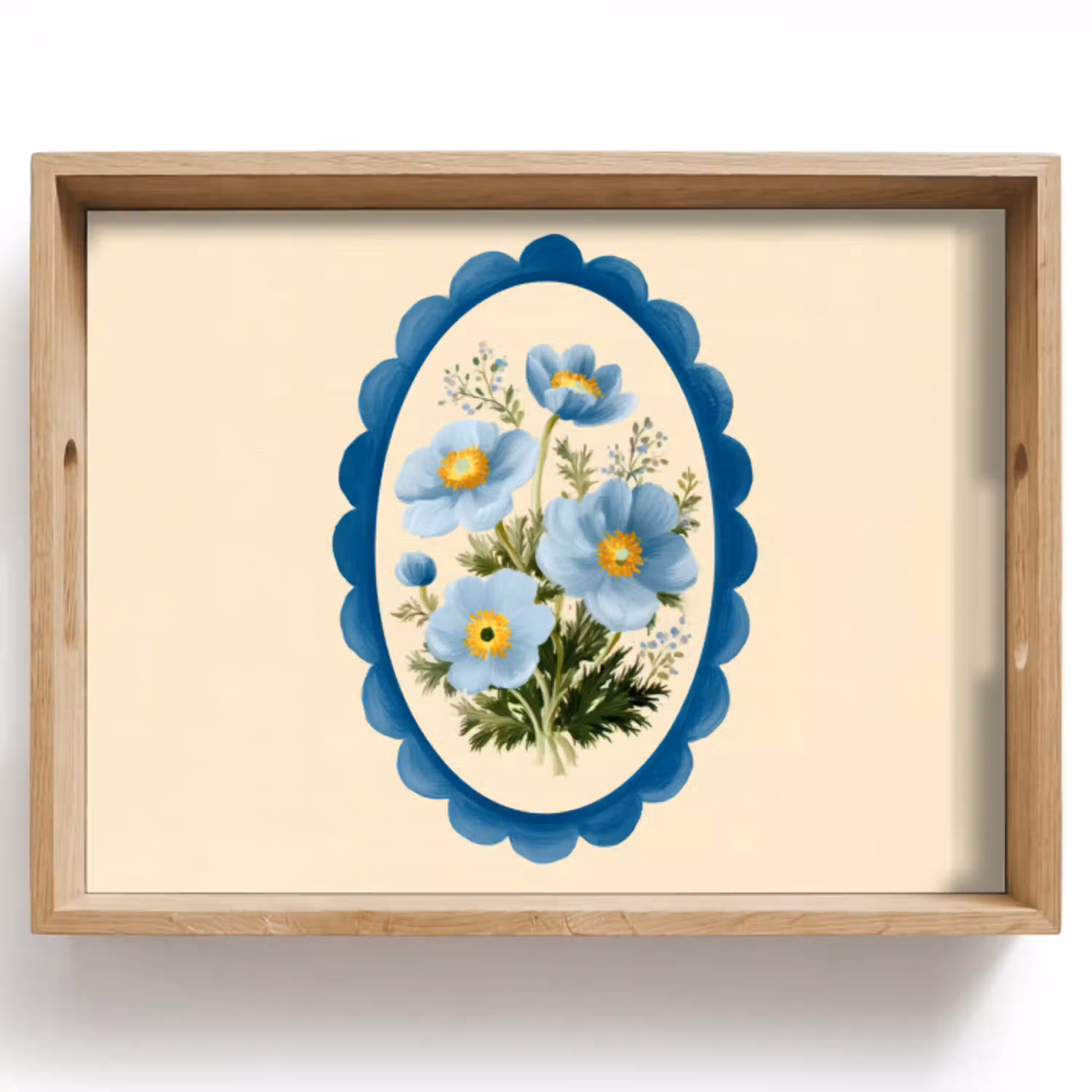 Lijst - Bloemen - Lichtblauw - Illustratie Dienblad Rechthoek middel -z3d_shopping