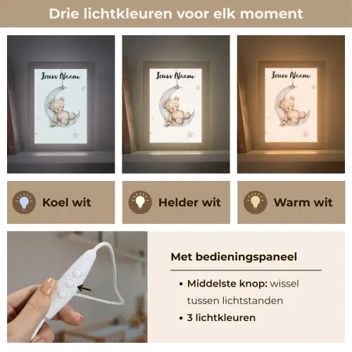 Beer - Maan - Sterren - Kinderen Light Box met kabel (Kinderlampje) klein -USP_lichtkleurNL