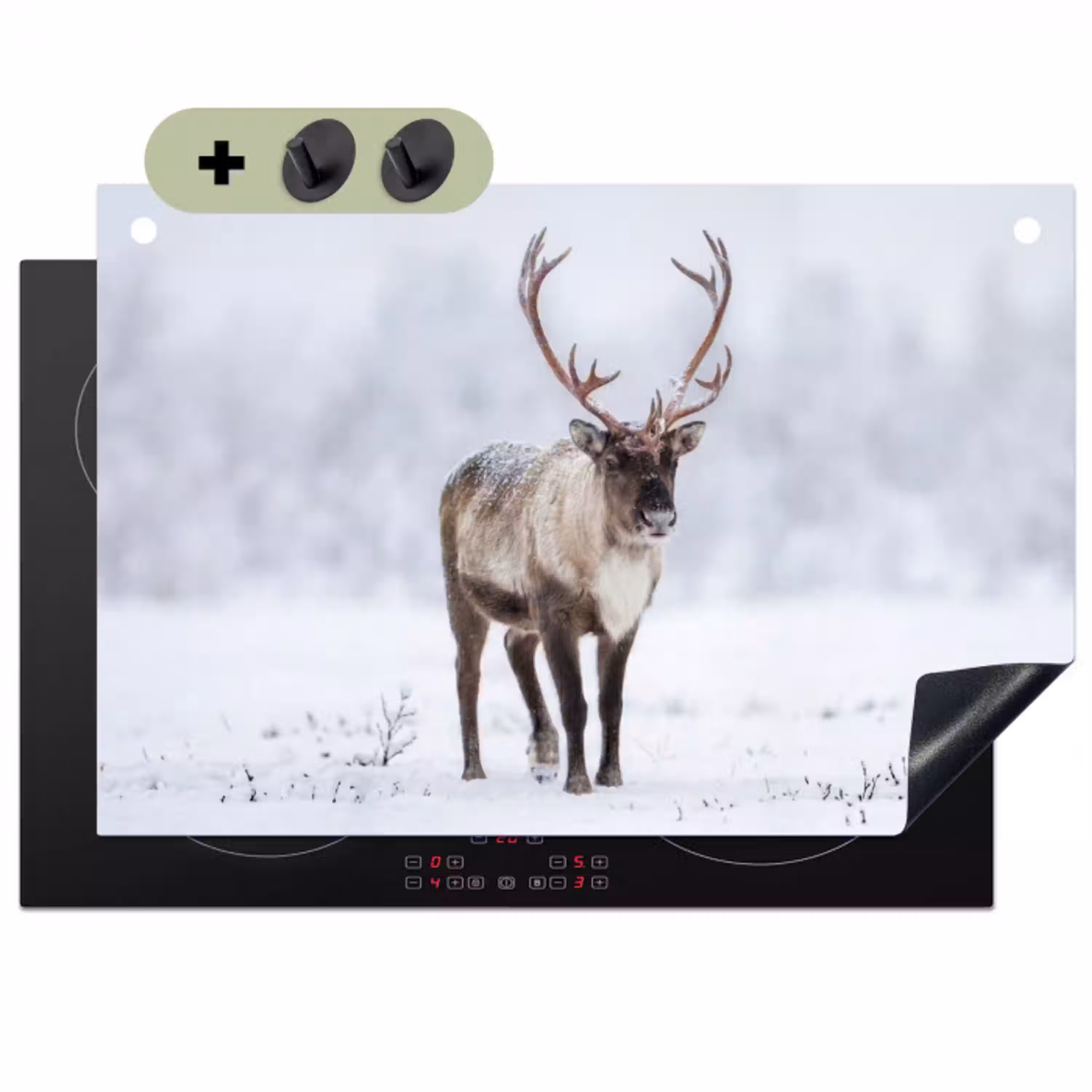 Rendier - Gewei - Toendra - Sneeuw - Wild Inductie beschemer met haakjes klein -3d