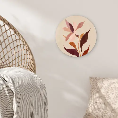 Bloemen - Blaadjes - Minimalistisch - Roze Wandcirkel kunststof plaat 5mm dik klein -sfeer5