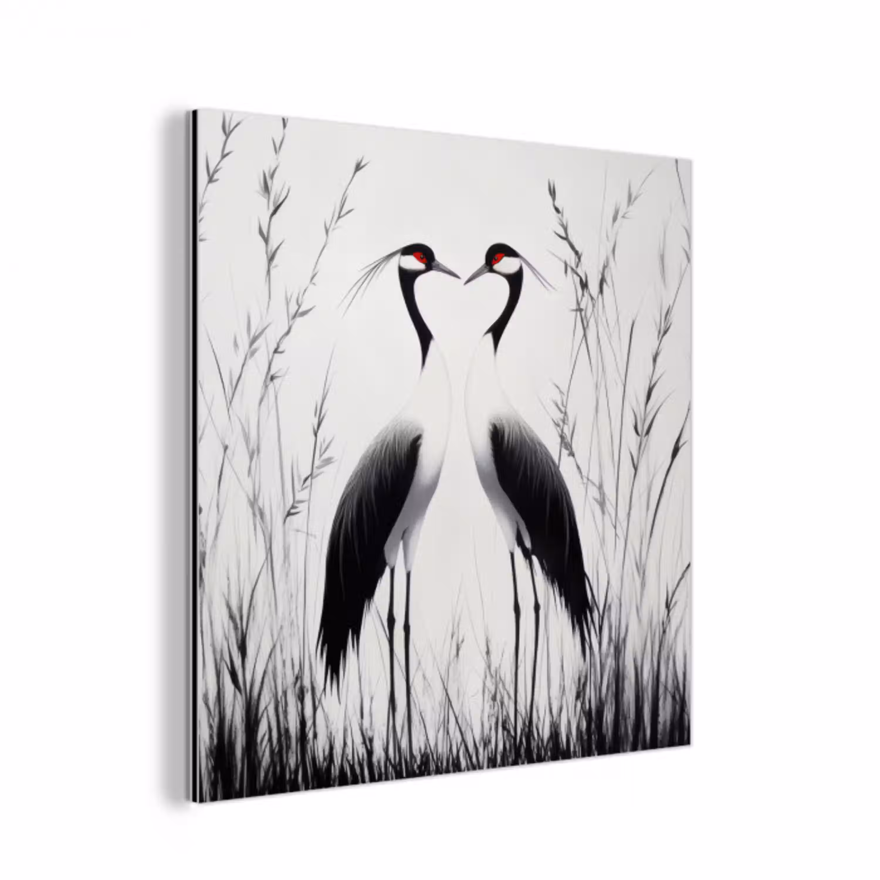 Kraanvogels - Gras - Hartvorm - Zwart aluminium wit klein -3d