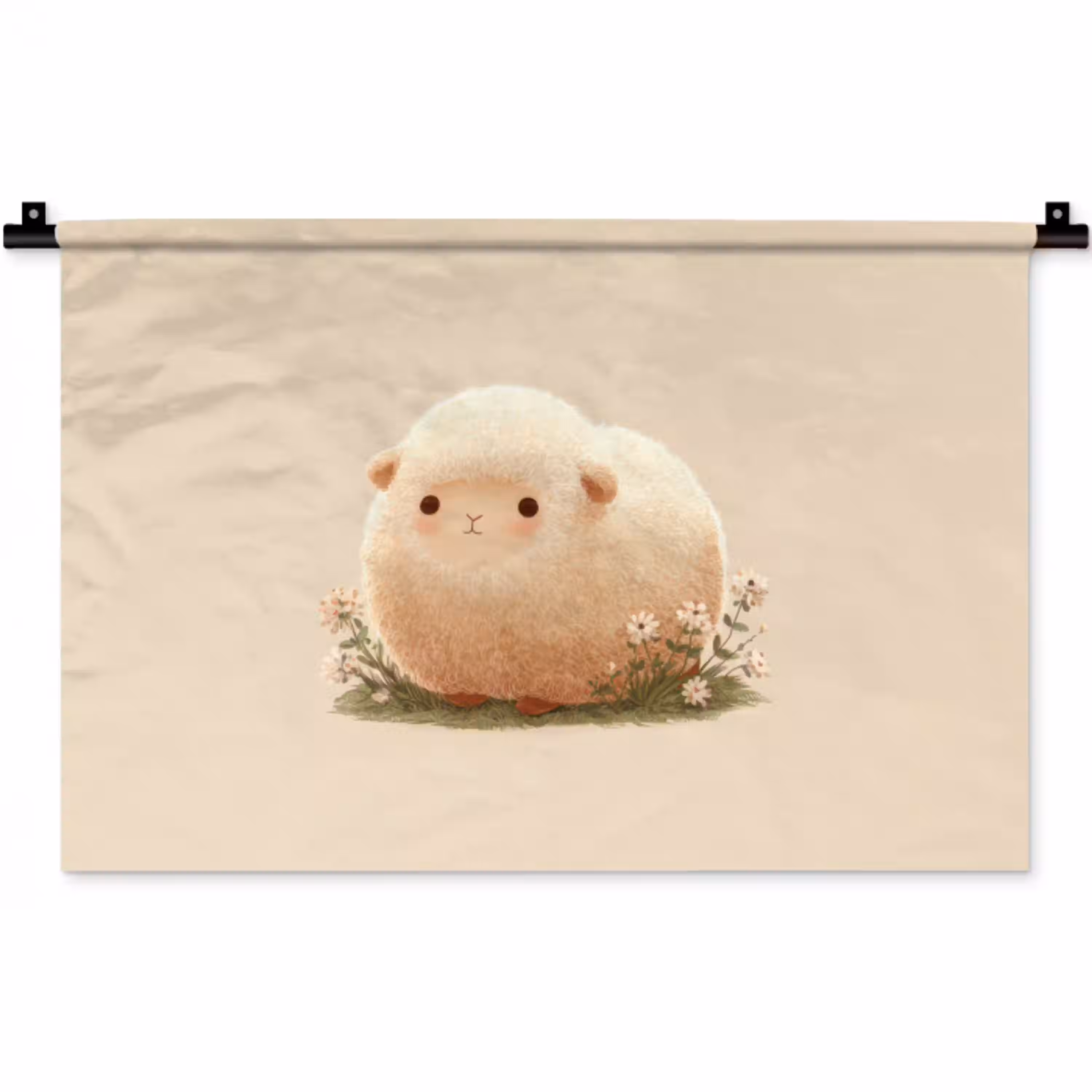Schaap - Beige - Bloemen Wandkleed katoen klein -zz3d