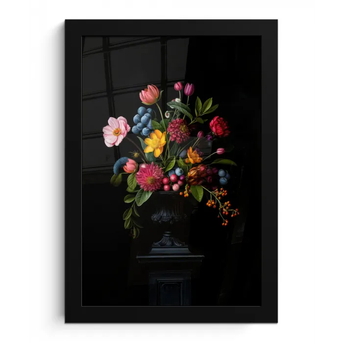 Bloemen - Vrolijk - Vaas fotolijst zwart zonder passe partout klein -3d