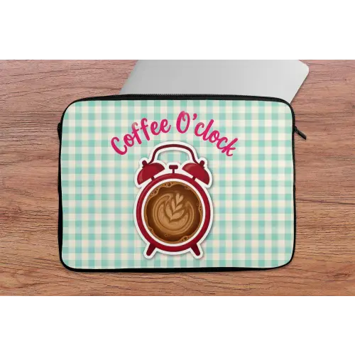 Koffie - Klok - Groen laptophoes neopreen klein -tafel