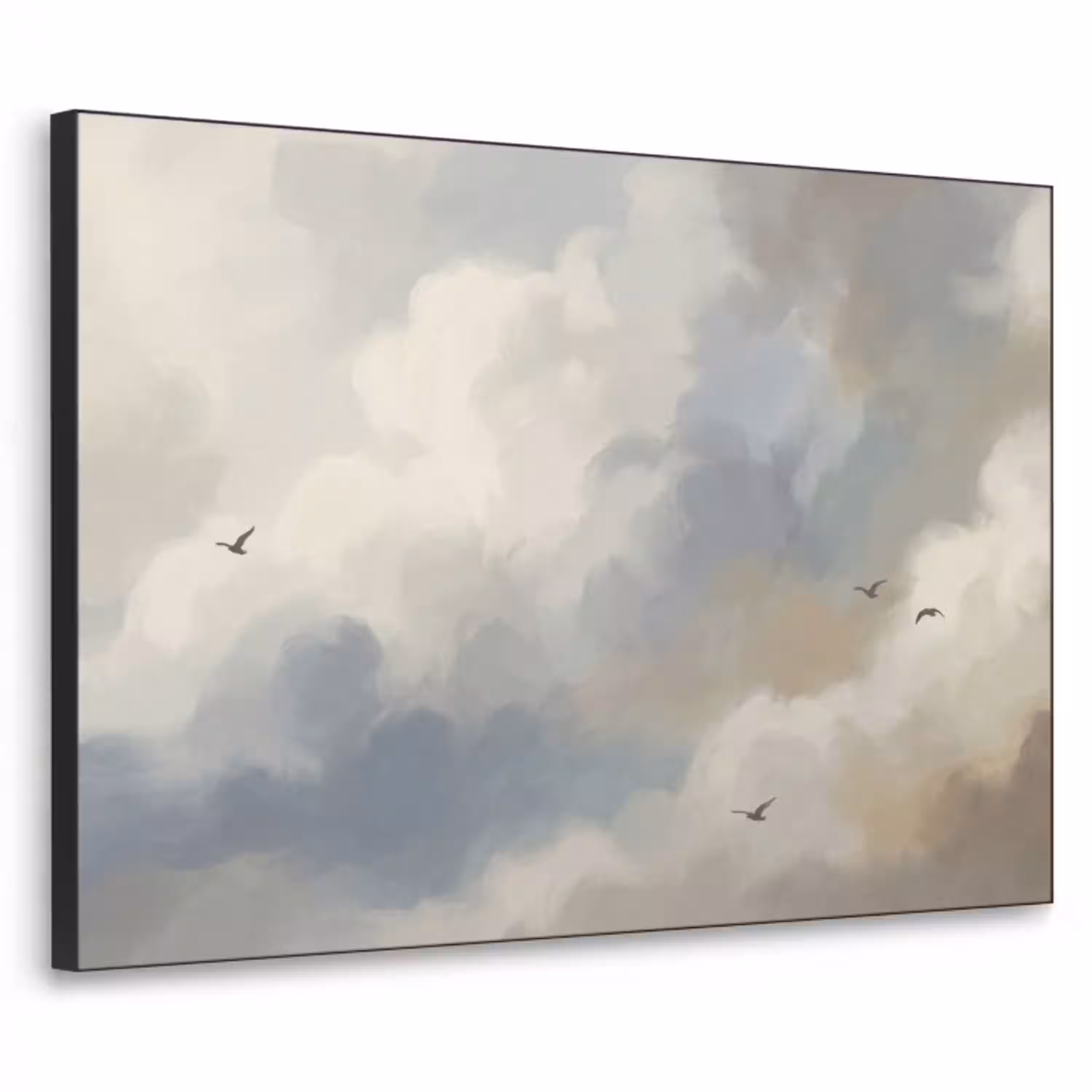 Vogel - Wolken - Natuur - Modern - Grijs Textielframe zwart klein -3d