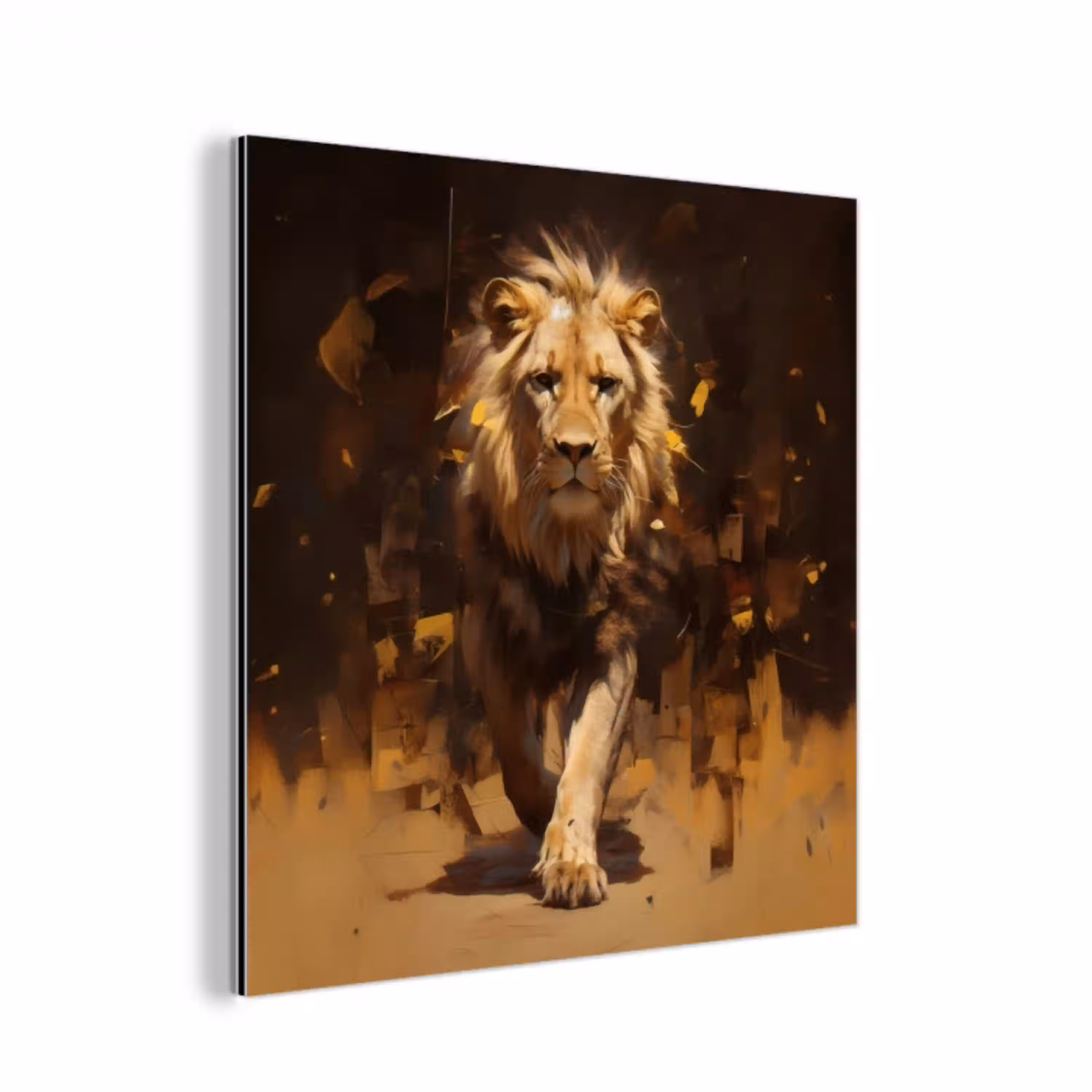 Leeuw - Geschilderd - Abstract - Goud aluminium wit klein -3d