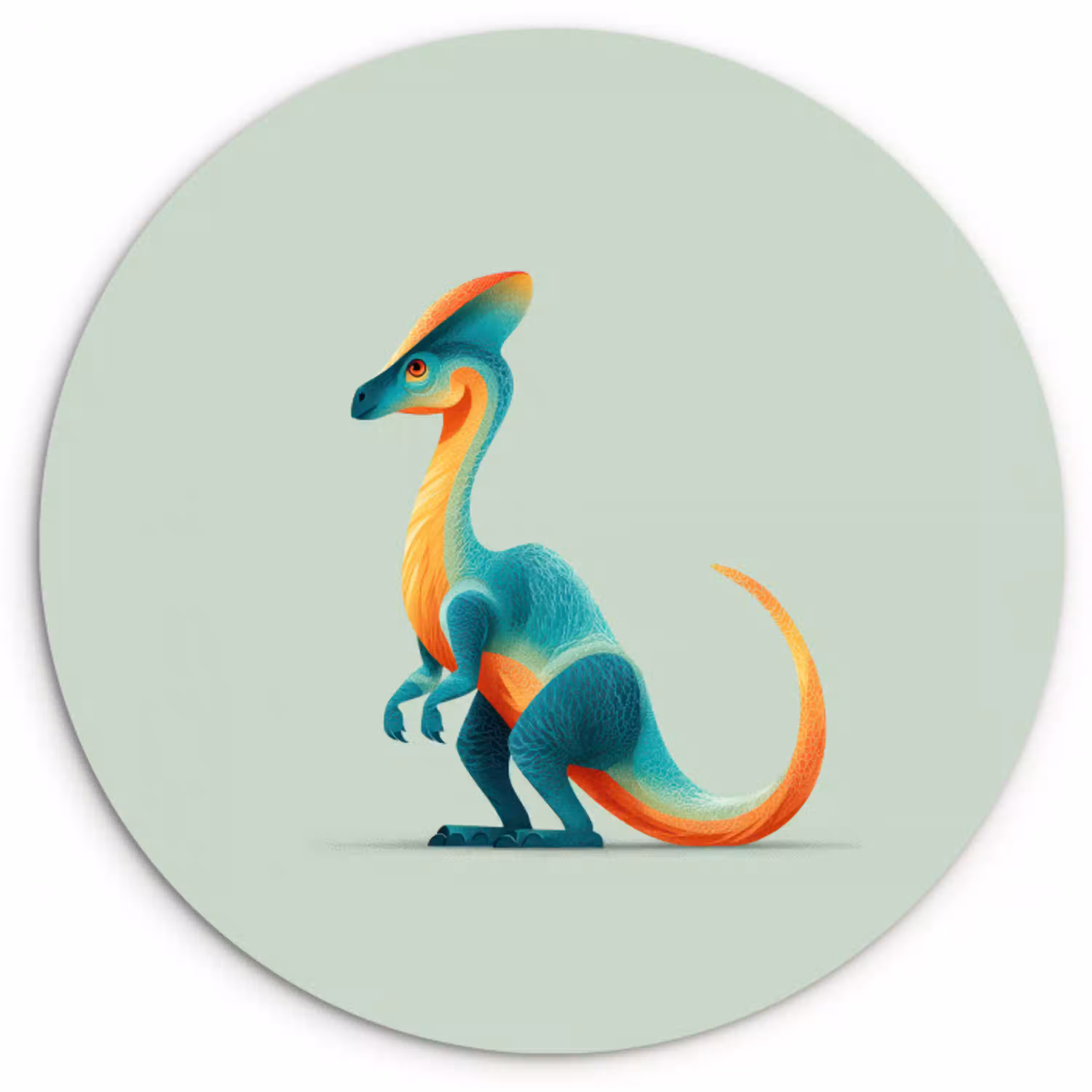 Staart - Dino - Minimalistisch - Blauw Wandcirkel kunststof plaat 5mm dik klein -3d
