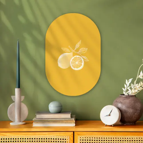 Citroenen - Illustratie - Minimalistisch - Geel Wandcirkel Ovaal Forex klein -sfeer2