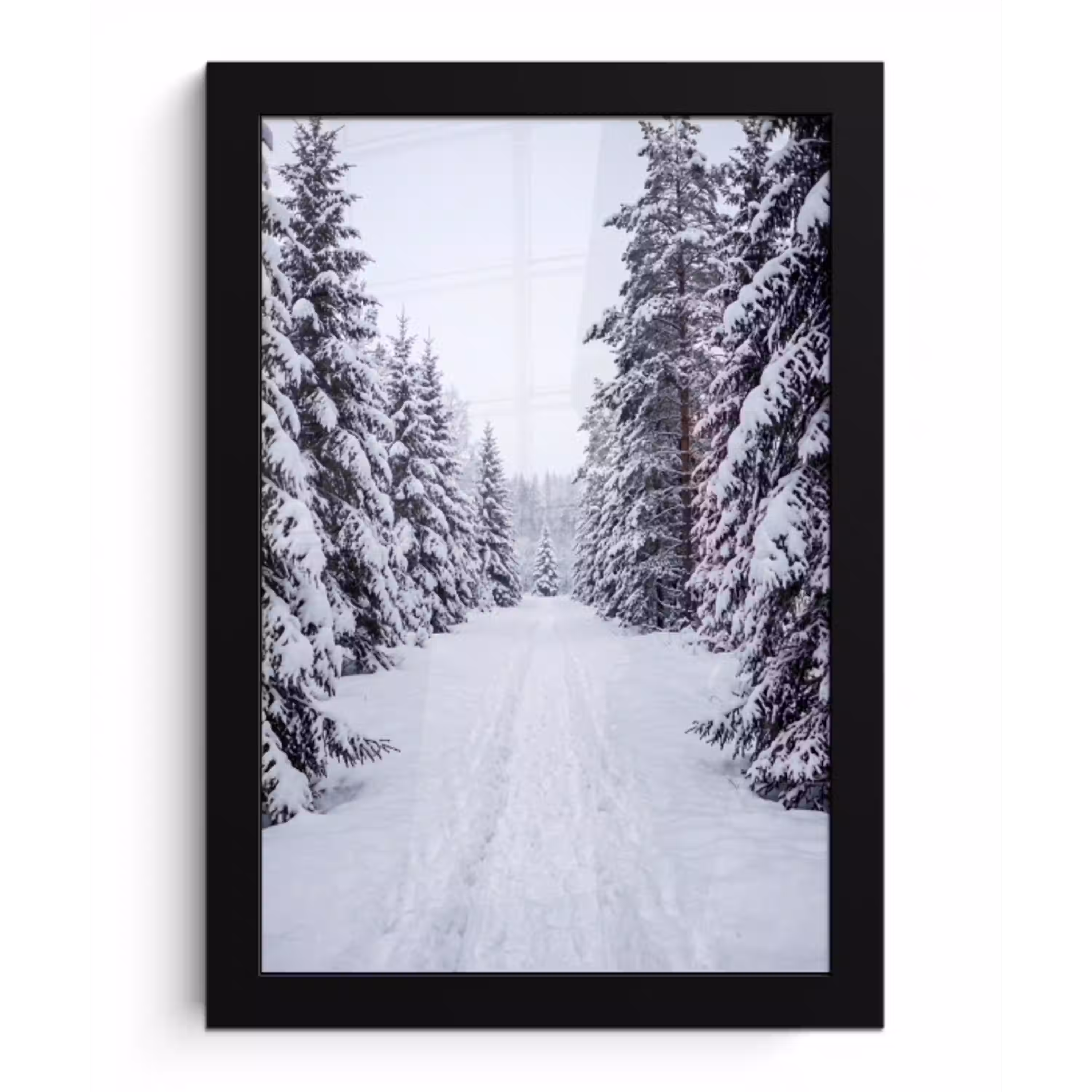 Bos - Winter - Sneeuw - Pad - Natuur fotolijst zwart zonder passe partout klein -3d