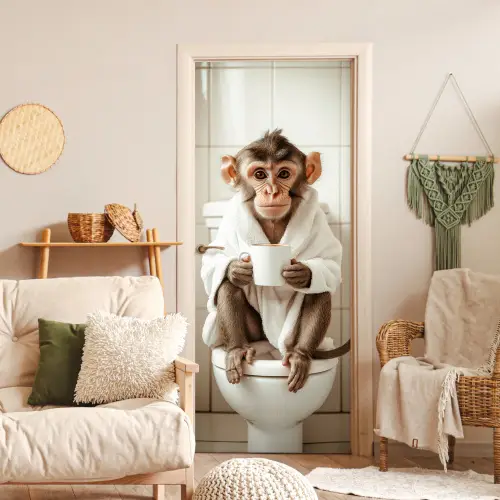 Aap - Modern - WC - Badjas deurposter klein -sfeer2