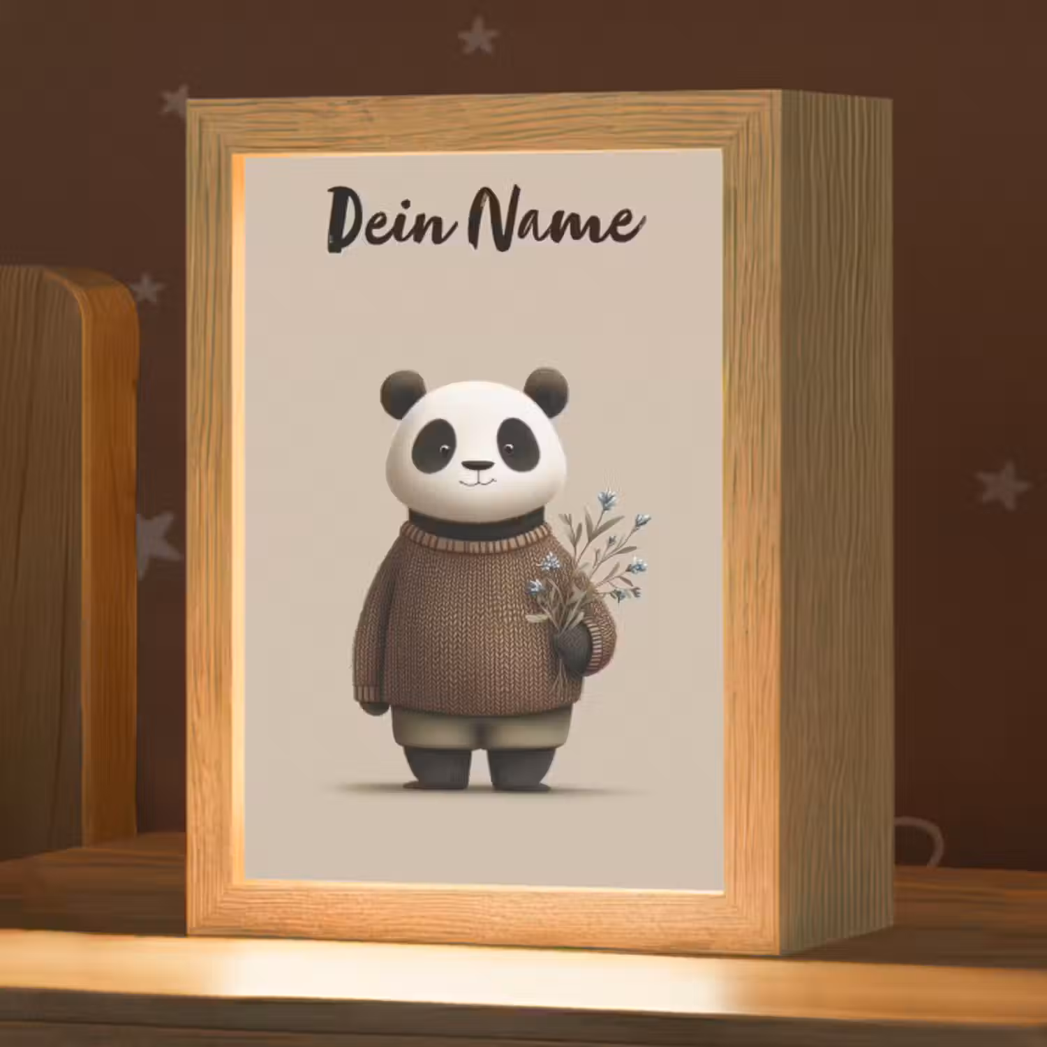 Nachtlicht Kinder mit Namen - Panda - Blaue Blumen - Sanftheit
