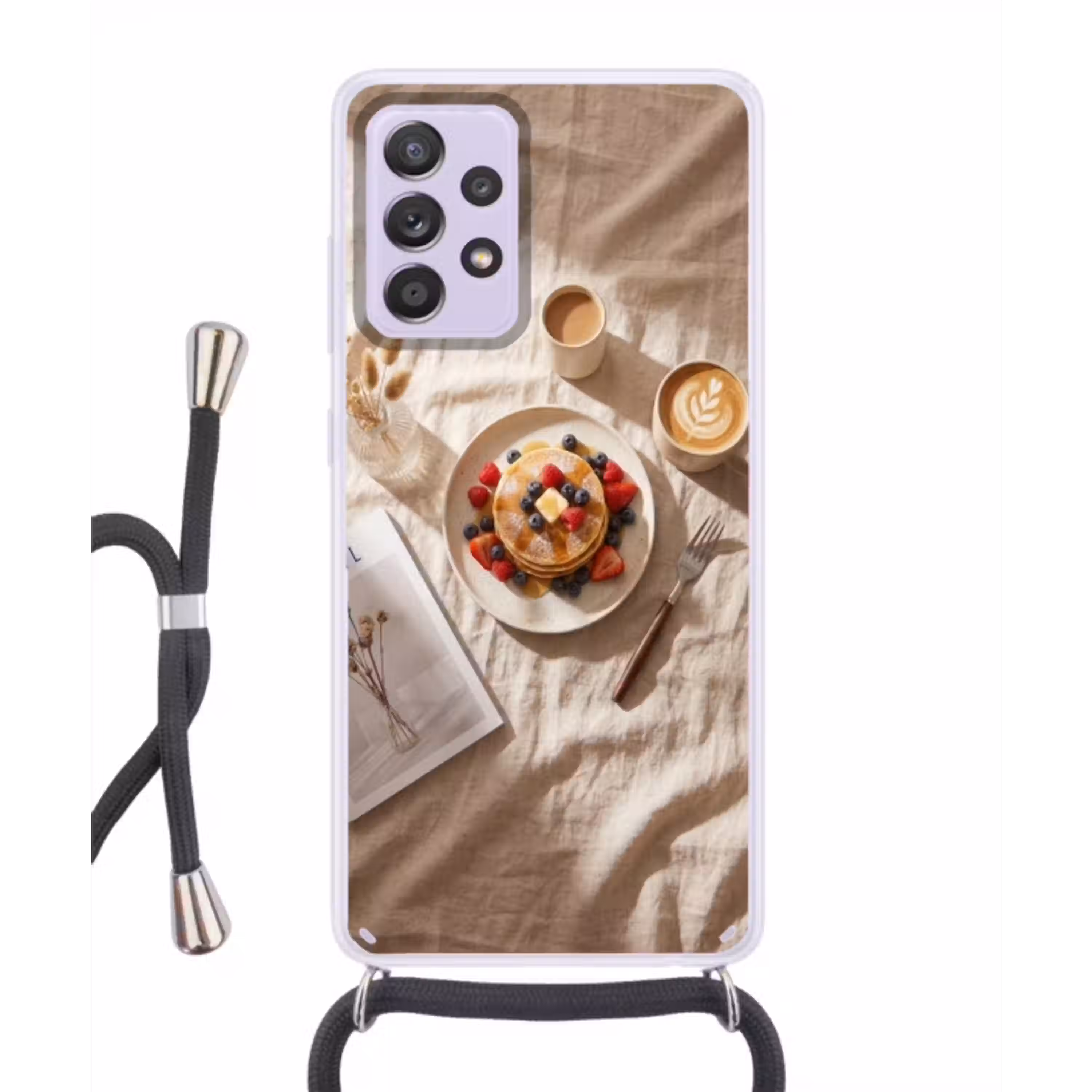 Pannenkoeken - Bessen - Ontbijt - Modern - Beige Hoesje Samsung Galaxy A52 5G met koord klein -3d