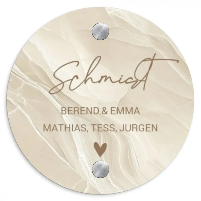 Beige - Marmer - Sierlijk Naambord Rond klein -3d