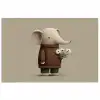 Olifant - Witte bloemen - Kindvriendelijk poster papier klein -3d