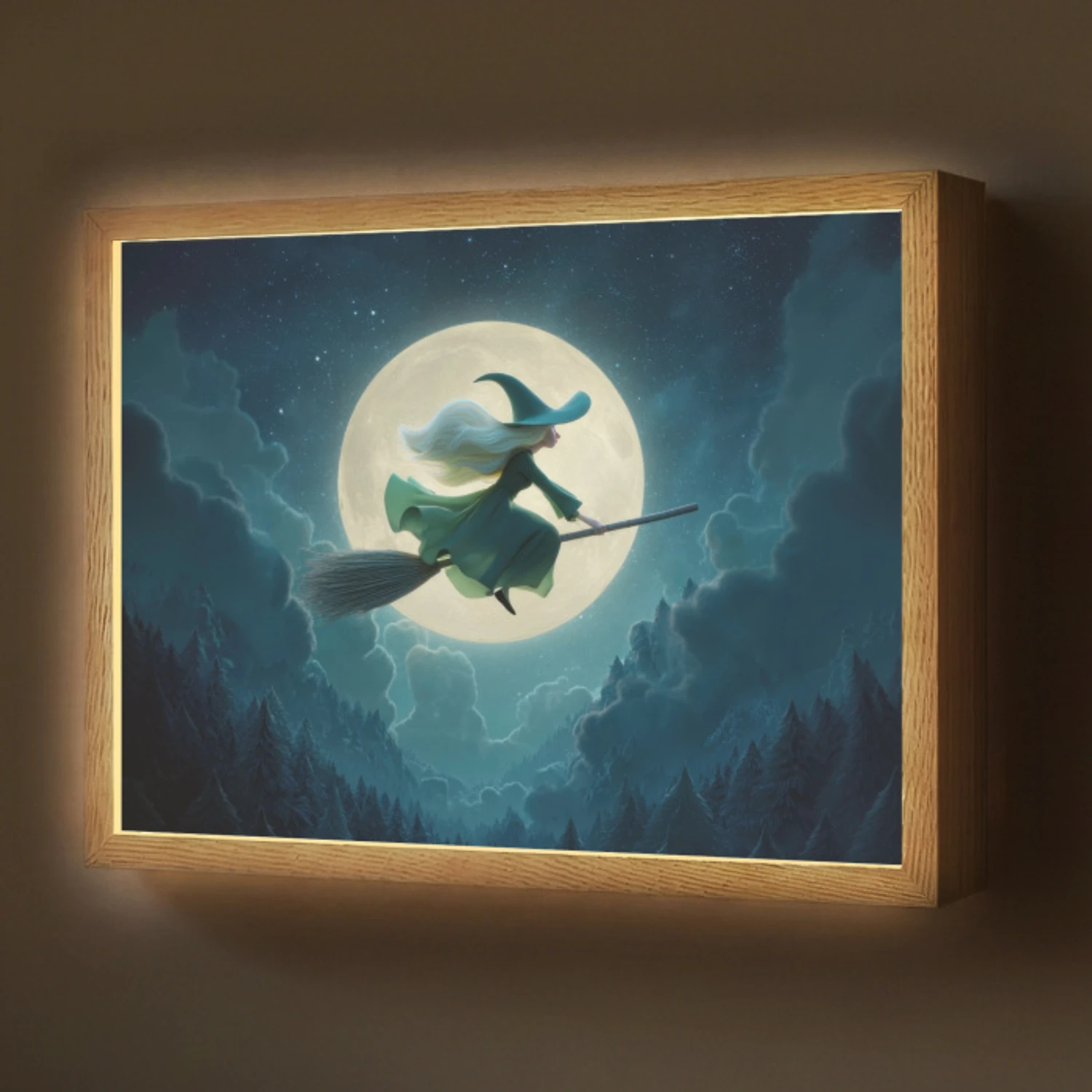 Heks - Maan - Bos - Magisch Light Box met batterij (Wandlamp) middel -z3d_website