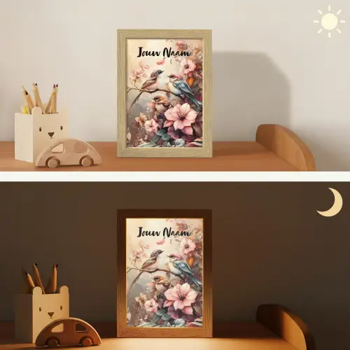Vogels - Bloemen - Roze - Pastel Light Box met kabel (Kinderlampje) klein -sfeer3_kind