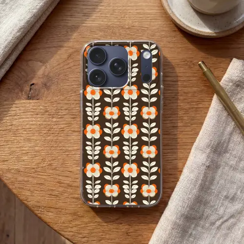 Bloemen - Retro - Bruin Telefoonhoesje iPhone 17 Pro klein 878 -sfeer1